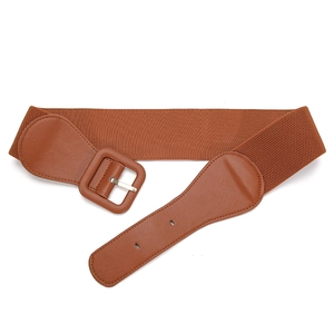 Women Wide Corset Belt Elastic PU Leather Square Buckle Decorative Waistband For Dresses