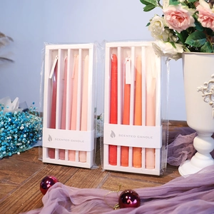 Pink and orange scented long taper candle set in gift box with floral home decor