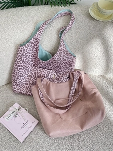 Retro leopard print suede tote bag set with two versatile shoulder bag styles for women
