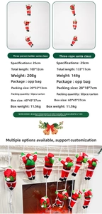 Three Santa Claus figures climbing white rope ladder for indoor Christmas wall decoration
