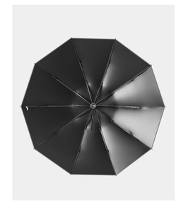Detail view of the sturdy 8-rib reinforced internal structure of this black umbrella