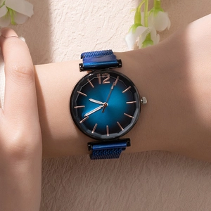 Elegant fashion women's quartz watch with blue gradient dial and magnetic strap