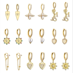 Copper Drop Hoop Earrings Zirconia Heart Bee Mermaid Star Compass Charm Fashion Jewelry For Women