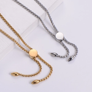 Adjustable crystal beaded stainless steel box chain bracelets in gold and silver finish