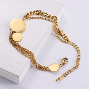 Layered gold stainless steel chain bracelet with Queen Elizabeth coin pendants