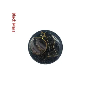 Round collapsible phone grip with deep blue galaxy design and Black Mars pattern