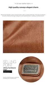 Macro shot of brown oil wax leather texture and engraved silver metal logo hardware