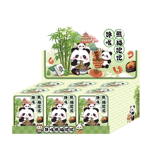 Cartoon panda blind box figurines set with nine cute food themed decorative ornaments