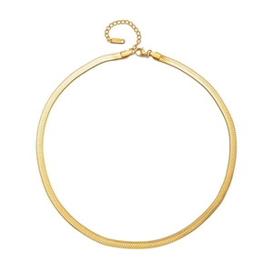Detailed macro view of 18K gold-plated stainless steel snake chain with lobster clasp