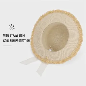 Chapeau de paille femme style français à large bord, dentelle et protection UV