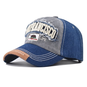Baseball Cap Washed Denim Cotton San Francisco Embroidery California Bear Distressed Retro Adjustable Sun Hat Men Women