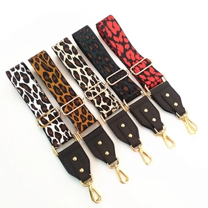 Bag Strap Wide Leopard Print Nylon Fabric Adjustable Replacement Accessory With Leather Ends Gold Hardware