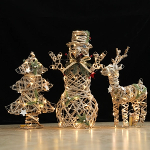 Christmas LED Lighted Decoration Iron Woven Hemp Rope Snowman Reindeer Tree Warm Glow Tabletop Ornament Festive Holiday Decor