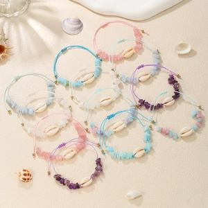 Bohemian handmade shell bracelet set with natural gemstones and starfish charms