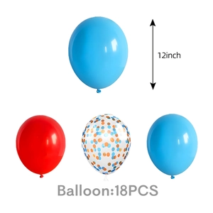 Detailed set of 18 colorful 12-inch balloons with red, blue, and confetti designs