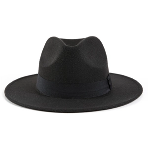 Classic black wool felt fedora hat for men with decorative ribbon and wide brim