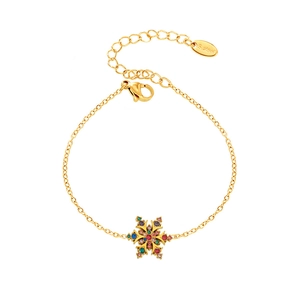 18K gold plated stainless steel bracelet with colorful zircon snowflake pendant