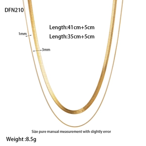 Detail comparing 1mm and 3mm 18K gold flat snake chains with length specifications