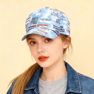 Hip hop vintage denim baseball cap with tie-dye HELP graffiti and distressed print