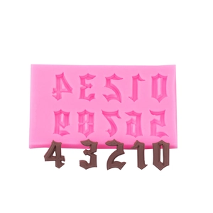 Pink silicone number mold with 3D gothic style chocolate digits for cake decorating