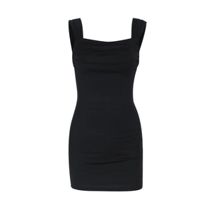 Sexy black bodycon mini dress with ruched details and slim fit backless design