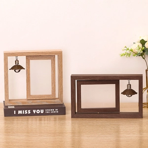 Double Sided Wooden Rotating Photo Frame Tabletop Spin Picture Holder With Heart Pendant Creative Home Wedding Gift Decor