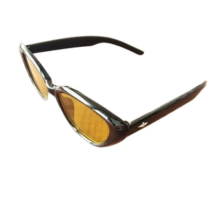Retro black cat-eye kids sunglasses with amber lenses and silver temple accents