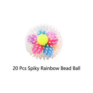 Close-up of 20 pieces of spiky rainbow stress balls with colorful beads and soft textures