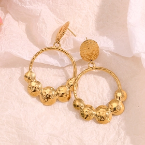 Chic 18K gold plated stainless steel hoop earrings with unique hammered texture design