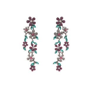 Boucles d'oreilles vintage fleurs avec strass multicolores et finition en métal rétro