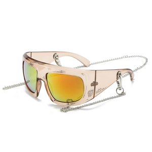 Modern Y2K oversized sunglasses with gradient lenses and silver metal hanging chain