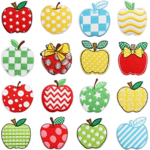 Apple Shaped Embroidery Patches Colorful Polyester Iron On Fabric Appliques For DIY Clothing Bag Decoration
