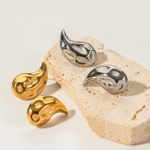 18K gold and silver plated teardrop earrings with hammered texture for women