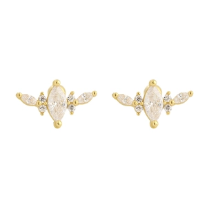 Boucles d'oreilles ailes de papillon en argent S925 doré avec cristaux marquise brillants