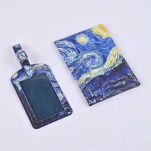 Van Gogh Starry Night Passport Holder And Luggage Tag PU Leather Travel Accessories Vintage Map Pattern Card Organizer