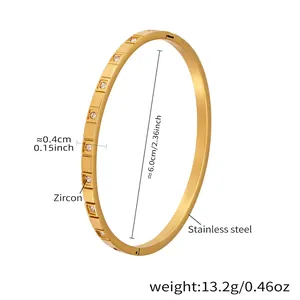 Dettaglio del bracciale in acciaio inossidabile da 4 mm con zirconi e misure del prodotto