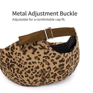 Retro leopard print beret with adjustable metal buckle back and soft suede strap