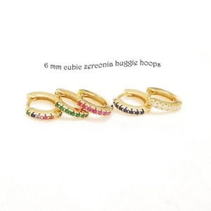 6mm S925 sterling silver hoop earrings with colorful cubic zirconia micro-inlay stones