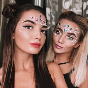 Blue and purple acrylic face rhinestone stickers for party makeup decoration on models