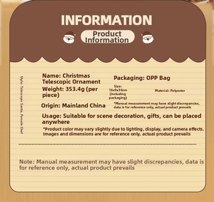 Detailed specifications chart for telescopic Christmas gnomes showing materials and dimensions