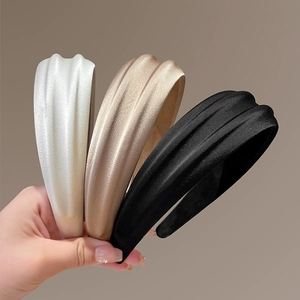French Style Wide Thickened Headband Satin Pleated Hair Hoop For Women Elegant High Cranial Top Hair Accessory