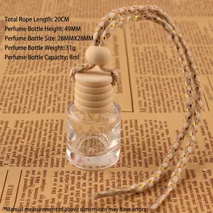 8ml cylindrical glass car perfume bottle with wooden cap and gold-braided hanging rope