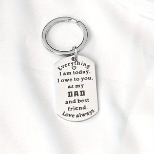 Engraved Stainless Steel Keychain Rectangular Dog Tag Lettering Message Gift For Dad Mom Fathers Day