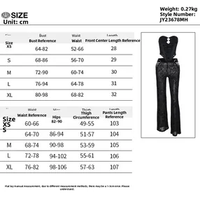 Tableau des tailles détaillé pour l'ensemble corset et pantalon avec mesures précises