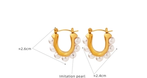 Detail shot of vintage baroque earrings with pearls and dimensions 2.6cm by 2.4cm