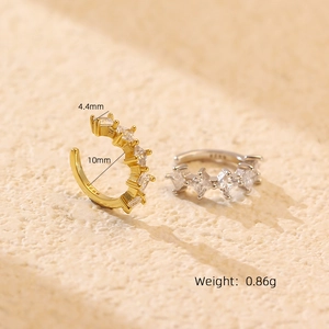 S925 sterling silver ear cuff with cubic zirconia stones, size 10mm x 4.4mm for women