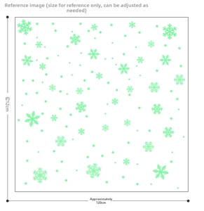 Green luminous snowflake and star wall stickers showing detailed patterns and dimensions