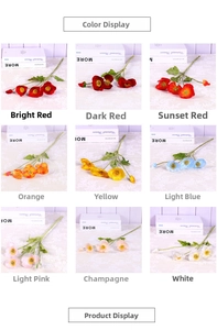 Detailed grid view of artificial poppy silk flowers in nine vibrant colors for home decor