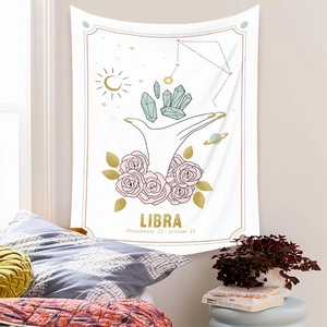 Detail of Libra zodiac wall tapestry with rose and crystal design for bedroom decor