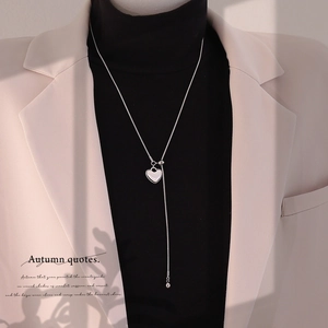 Stainless Steel Pendant Necklace Long Sweater Chain For Women Y-Shaped Adjustable Snake Chain Lariat Jewelry Heart Key Design